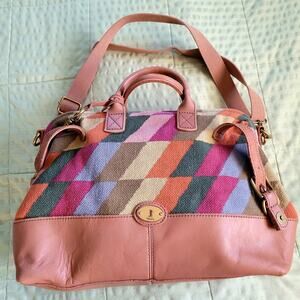 Fossil Long Live Vintage Reissue Leather and Canvas Doctor Satchel/Bag/Purse